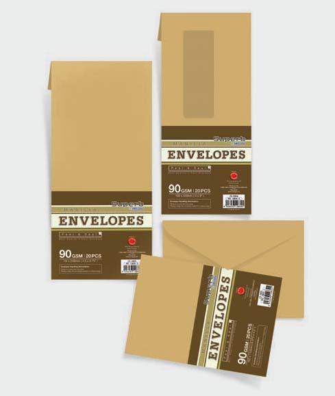 ENVELOPES White Envelopes Quality: 100 gsm CS 12821 90-12821-5 153 x 90 20 sheets 50 Pkt x 8 Bxs 317 x 298 x 96 0.0091 2 CS 12822 90-12822-2 162 x 114 20 sheets 50 Pkt x 6 Bxs 300 x 326 x 125 0.
