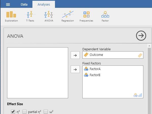 Steps for Obtaining Factorial Inferential Statistics 1. First, enter factorial data (described elsewhere). 2. On the Analysis tab, select the ANOVA ANOVA option.