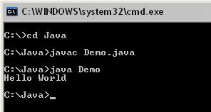 class file. To run the code now type java Demo. And you will see the output. The output of above code will be 1.4.4 Explanation of Hello World Program Fig 1.