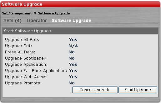 Using Set Management Options to Configure Telephones 6. Click Prepare Upgrade. The Start Software Upgrade dialog box is displayed.