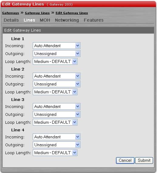Configuring a G10 PSTN Gateway 5. Click Change Details. The Edit Gateway Lines dialog box is displayed. 6. From the Incoming list that is associated with the line, select Disable Line. 7.