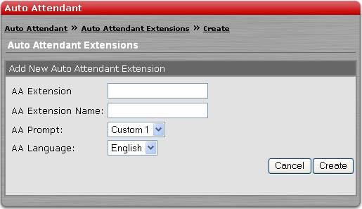 Chapter 2: Web-based Administration 3. Click Add Auto Attendant Extension. The Add New Auto Attendant Extension dialog box is displayed. 4.