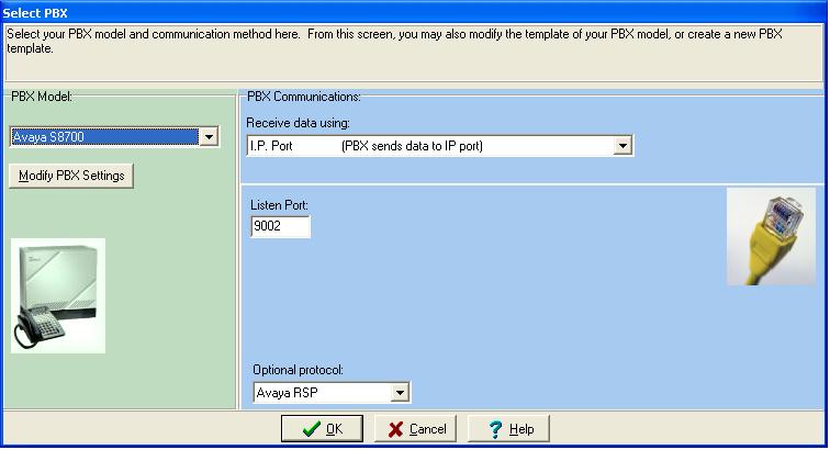 PBX Model: Select an applicable type, in this case Avaya S8700. Receive data using: I.P. Port (PBX sends data to IP port) Listen Port: The remote port number from Section 5.
