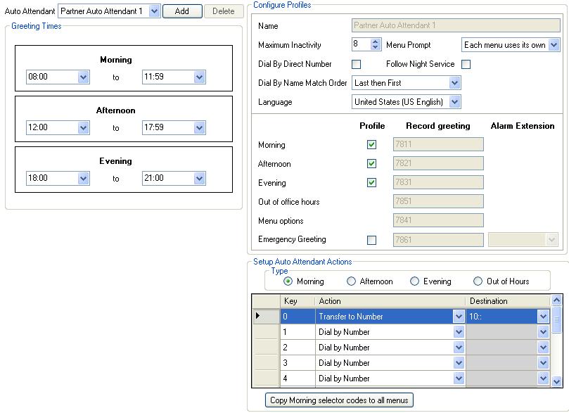 3.7 Auto Attendant Setup This menu is accessed from the System 43 page by selecting Administer Auto Attendant.