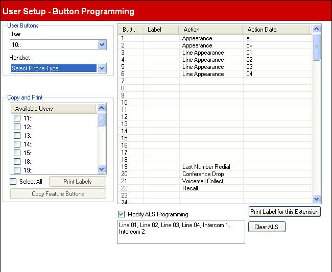 Configuration Settings: User Setup 3.3.1 Button Programming This menu is accessed from the System 43 page by selecting Configure User Button Programming.