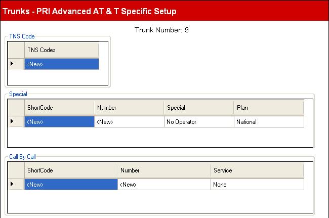 3.5.2.1.3 PRI Advanced AT&T Specific Setup This menu is accessed from the System 43 page by selecting Update Trunk Configurations.