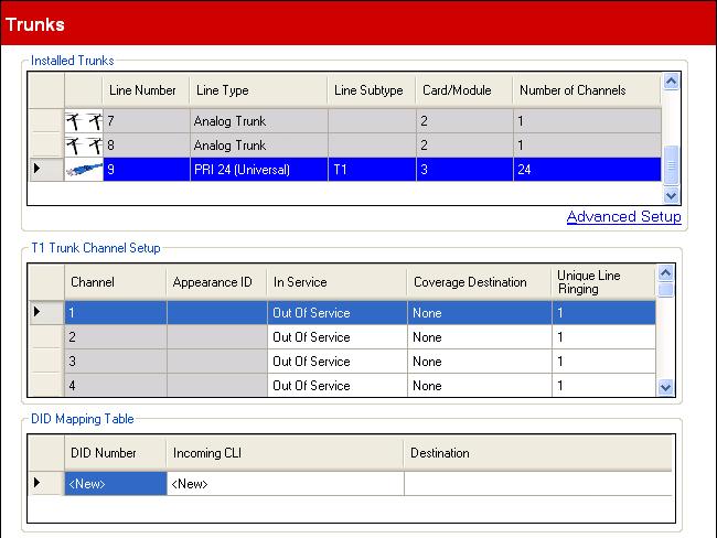 3.5.2.2 T1 Trunks This menu is accessed from the System 43 page by selecting Update Trunk Configurations. This menu is accessed from the Admin Tasks Items marked with a 44 list by selecting Trunks.