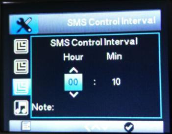 SMS Control Interval Inter the On sub-menu, input the interval time.
