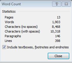Word Count Click on Word Count to get the number of words that are