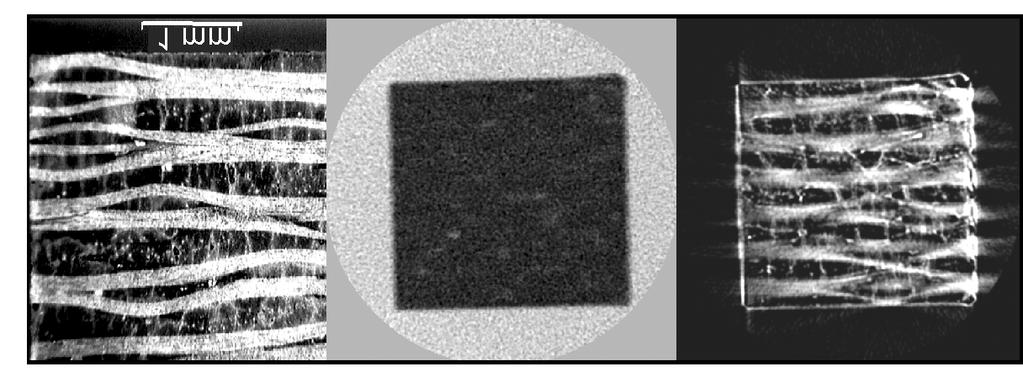 the conventional (absorption) computer tomographic image (Fig. 10, center). The final refraction image reveals the spatial interface/inner surface distribution free of absorption effects.