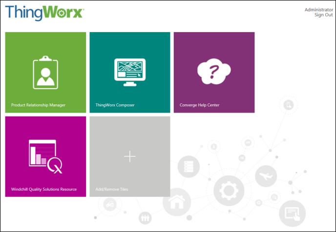 You can click the tile for the utility or application that you want to start from the ThingWorx Utilities Console.