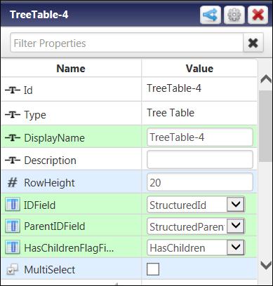 When editing your copy of this sample mashup, clicking the tree table widget displays its