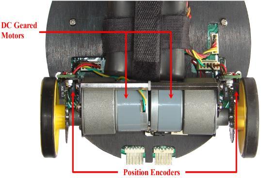 Position encoders are mounted on both the motor s axles to give a position feedback to the microcontroller.