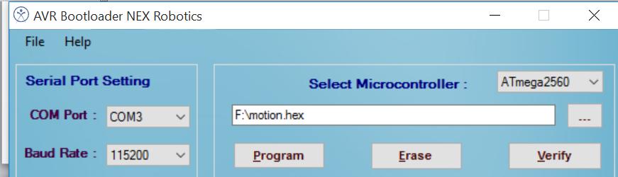 hex file by selecting COM port as COM3