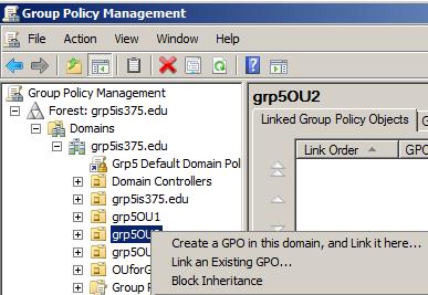 Task 9: Enable Block Policy Inheritances" on grp5ou2.