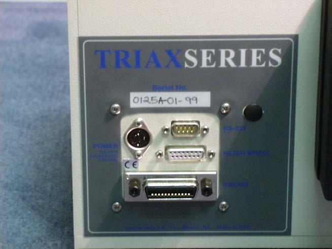 Communications & Electrical Connections Locate the connector panel on the TRIAX and make the following connections (With Power Off): Power Adapter RS-232 Connector Filter Wheel Connector IEEE488