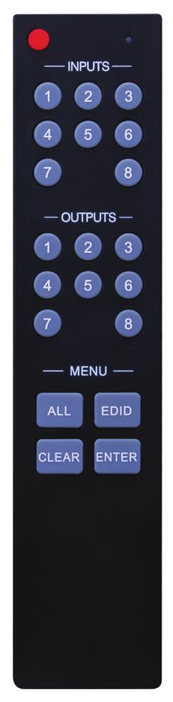 Menu buttons: ALL, EDID, CLEAR and ENTER. ALL: Select all outputs. EDID management button: Enable input port to manually capture and learn the EDID data of output devices.