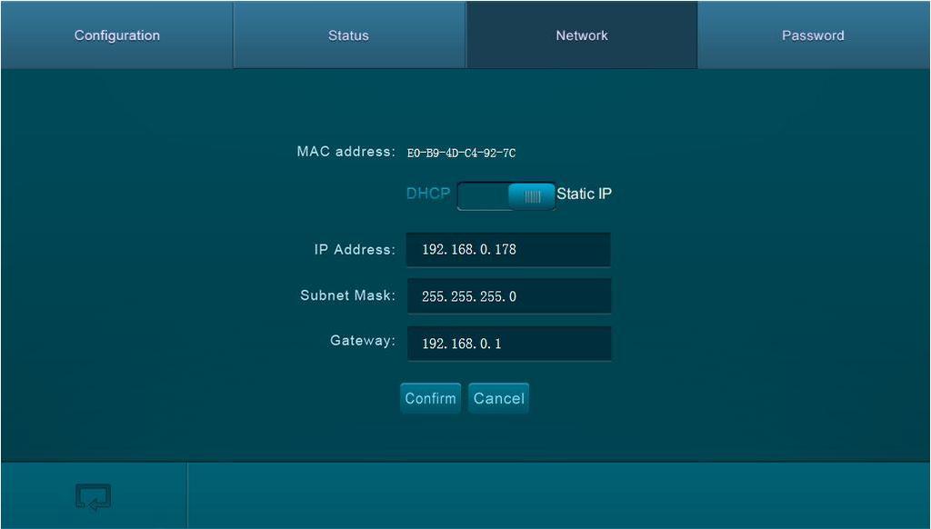 7.3.6 Network Configuration Click Network to enter the following interface to inquire