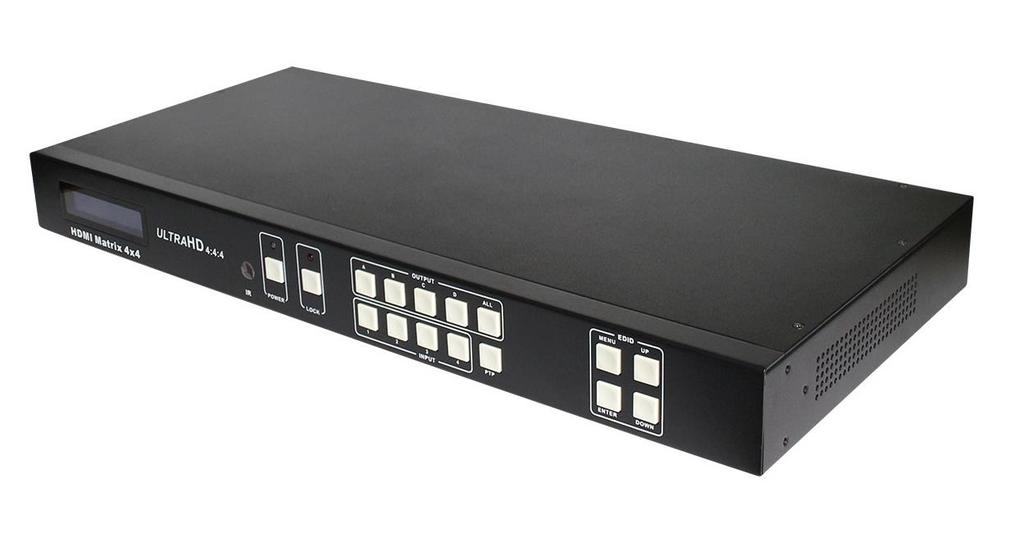 1. Introduction The HDMI 4x4 matrix switcher features four HDMI inputs and four HDMI outputs. It provides true matrix routing for HDMI signals.