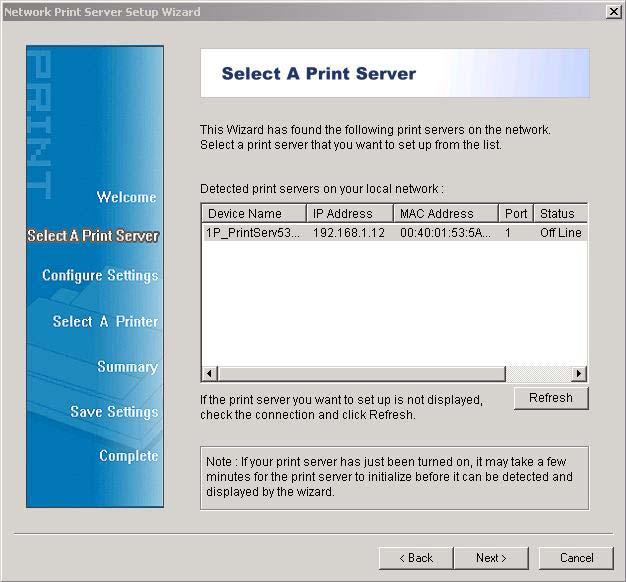 3. Select the print server which you want