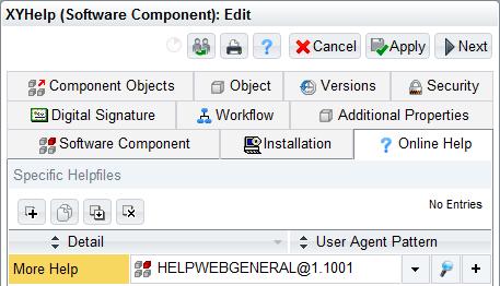 2. Edit the properties of the vapp configuration. On the Settings tab in the Component for Help field the software component for the online help must be specified.