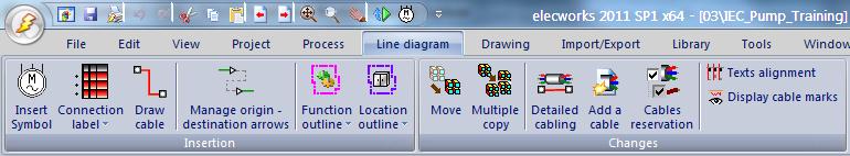 Line diagram menu Insert block symbols and draw links between symbols.