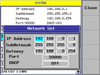 1. Controlling the AQ2211/AQ2212 Frame Controller Setting the Ethernet Interface 1. Press SYSTEM on the front panel of the AQ2211/AQ2212 frame controller, and select Network Set.
