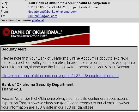 Phishing Example Actually links to