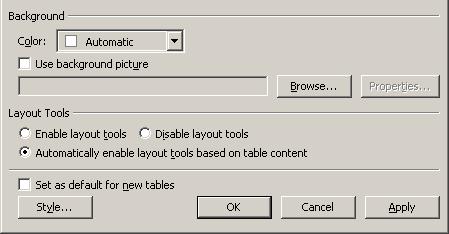 Table Color 1. Right click in any cell of your table and click TABLE PROPERTIES on the menu 2.