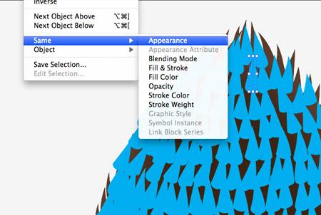 Select one of the new shapes then go to Select > Same > Appearance to