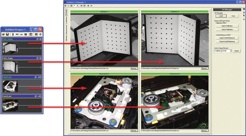 Simply drag and drop two calibration images in the 3-D Manager window and let ProAnalyst automatically determine the positions of the cameras.