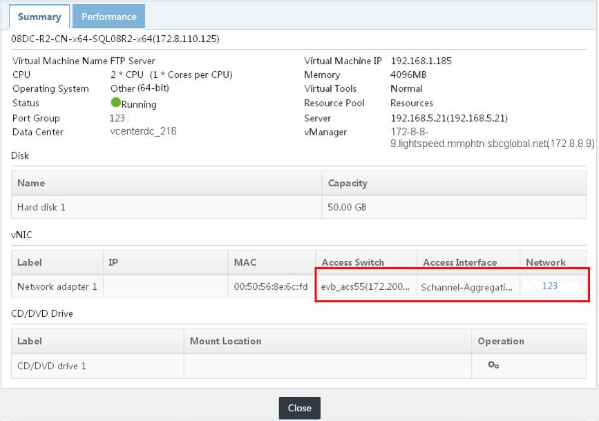 Figure 46 ESXi host in the virtual network view 2. Click the FTP Server name link or IP address link.