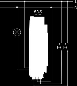 This presetting enables the replacement of a conventional impulse switch by the KNX IO 511 without programming. For this function, the device must be connected to the KNX bus voltage.
