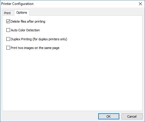 3. Click Configuration on the Destination option. The Printer Configuration dialog box appears. If you are printing images not from a default printer, select your desired printer from the list.