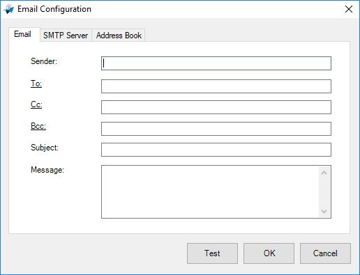3. Click the Configuration button. The below dialog box appears: Enter the e-mail address of the sender and recipient. Type your subject and message on the Subject field and Message field.