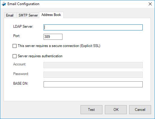 5. You may search your e-mail address of To, CC, and BCC field from the LDAP server by clicking the Address Book tab to display the LDAP dialog box.