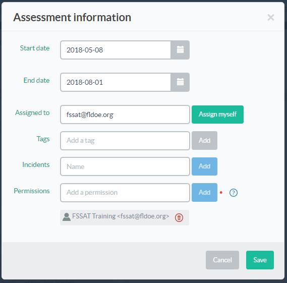 Either you may assign the assessment to yourself by clicking the Assign myself button, or if you are a district FSSAT administrator, you may assign the assessment to another FSSAT user.