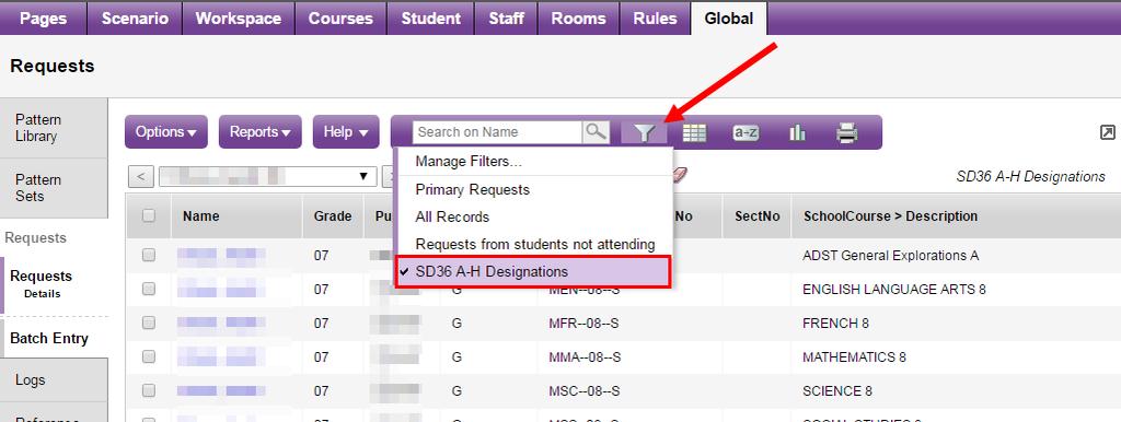 3.2 Indicate Student Course Requests as Inclusion The flag of inclusion is on the Course Request, not on the student.