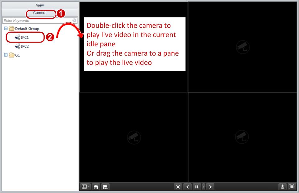NOTE! If you choose a camera and then click on the right, you can choose to play live video from the camera with the main, sub or third stream.