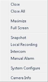 The following table describes key parameters on the shortcut menu. Parameter Manual Alarm System Configure Description Triggers manual alarm.