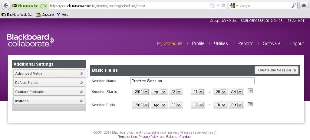 to If you forgot to add yourself the session, login into the Blackboard Elluminate webpage and go to My Schedule.