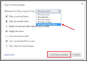 Select the Beginning of time option to clear your entire browsing history. Click Clear browsing data.