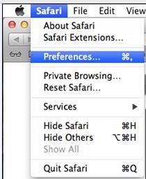 Additional Steps for Safari 6.0.5 and Above 1. On your toolbar, select Safari > Preferences. 2. Select the Security icon. 3.