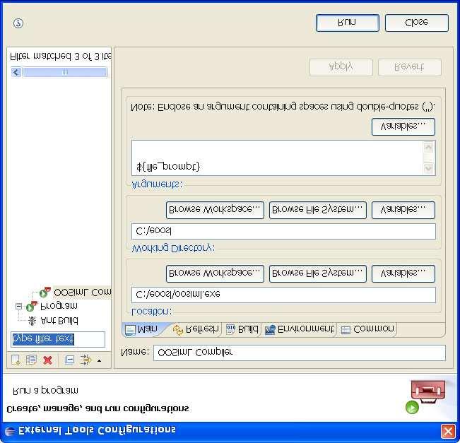428 A Configuring Tools and Compiling OOSimL Programs Fig. A.15 External Tools Configuration in Eclipse Inside the New Project window, expand the Java subtree and select Java Project.