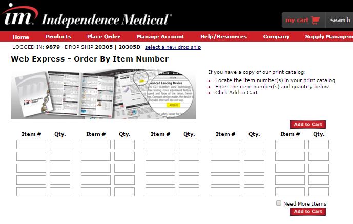 b) Web Express Multiple Items Web Express allows the ability to order multiple items by providing item numbers and quanties in the form fields Available on the Place Order menu. Quick Start 1.