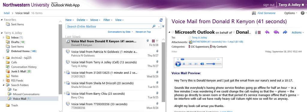 Voice Mail in Outlook Web App (OWA) Play your voice