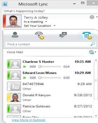 Voice Mail in Lync Access voice mail directly