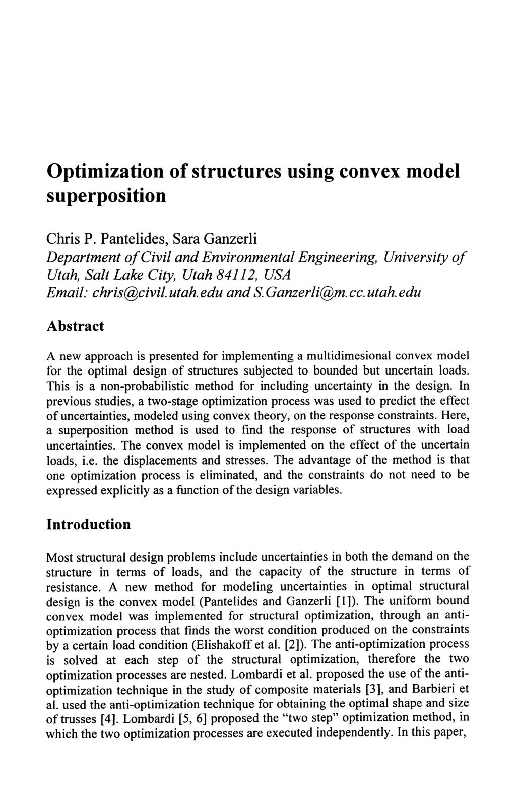 Optimization of structures using convex model superposition Chris P.