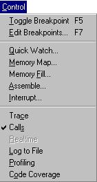 CONTROL MENU REFERENCE CONTROL MENU The Control menu provides commands to allow you to define breakpoints and change the memory mapping.
