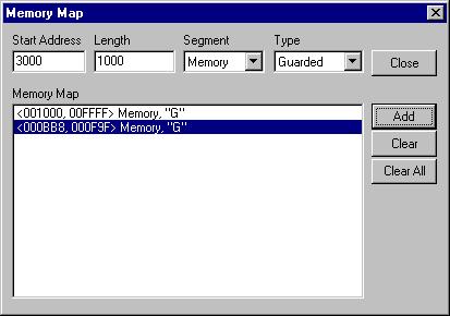 CONTROL MENU REFERENCE The following dialog box is displayed to show the current memory map and allow you to modify it: To define a new